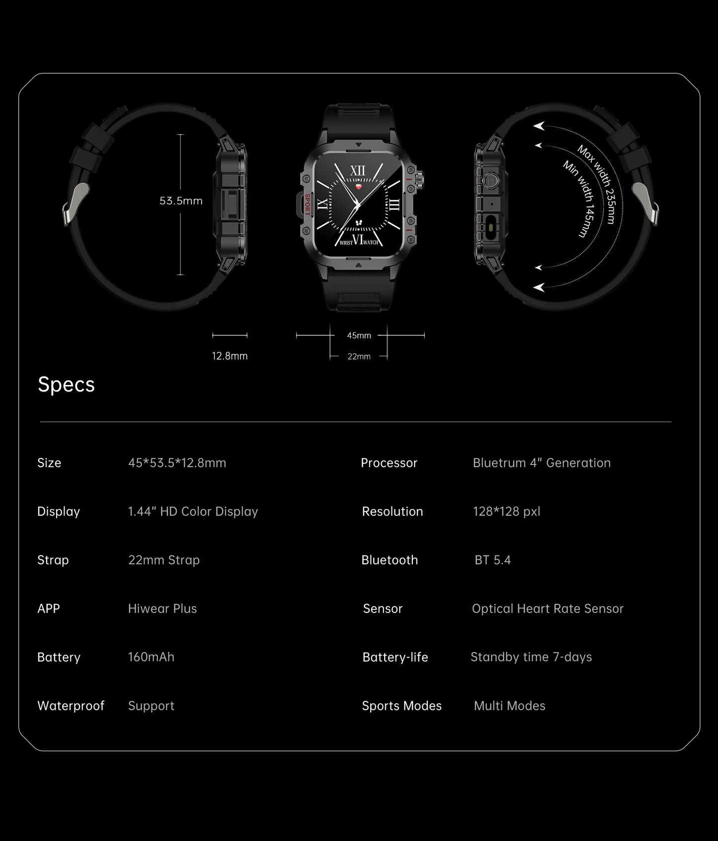 Men’s Military-Style Smart Watch | Bluetooth Call | Fitness & Activity Tracker | 1.44” Touch Screen | 3ATM Life Waterproof | Android & iOS