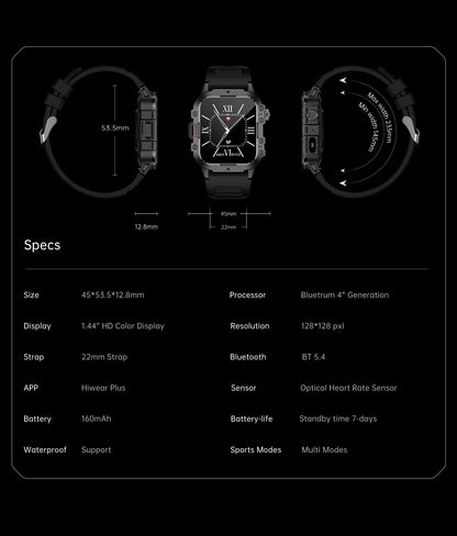 Men’s Military-Style Smart Watch | Bluetooth Call | Fitness & Activity Tracker | 1.44” Touch Screen | 3ATM Life Waterproof | Android & iOS