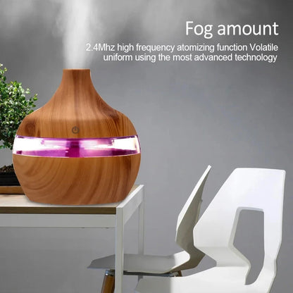 300ml Ultrasonic Aroma Diffuser & Cool Mist Humidifier – Essential Oil Aromatherapy Air Purifier for Home & Office (Wood Design)
