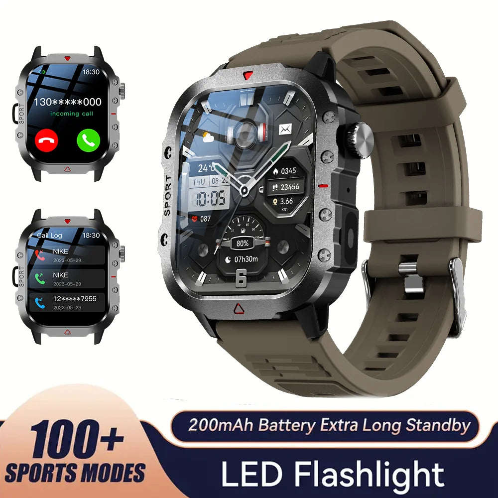 KESHUYOU 2.01” Smart Watch with LED Flashlight | Bluetooth Calling | Fitness & Activity Tracker | Life Waterproof | Android & iOS