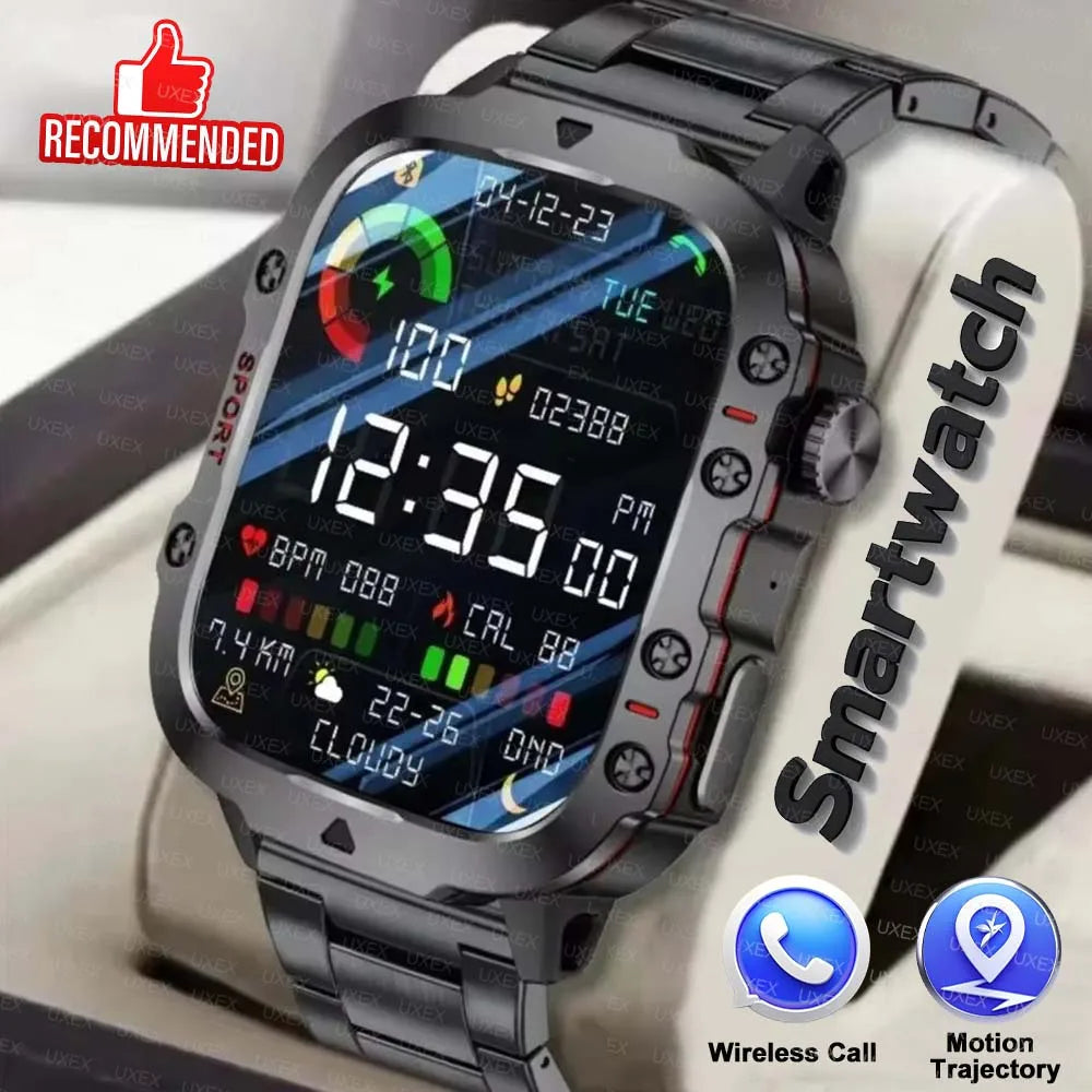 Rugged Men’s Bluetooth Call Smart Watch with Flashlight – 2.01” Outdoor Sports Fitness Watch for Android & iOS