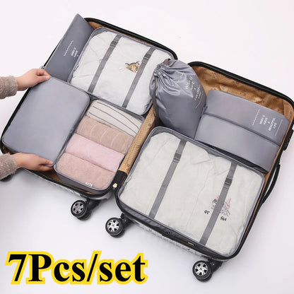 7-Piece Travel Storage Bag Set – Waterproof Luggage Organizers for Clothes, Shoes, Underwear & Toiletries