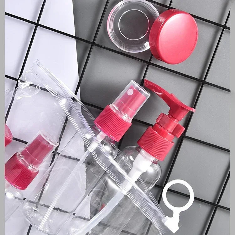 7PCS Travel Refillable Bottle Set with Clear Bag – Portable Toiletry Kit for Shampoo, Lotion, Body Wash, Skincare & More