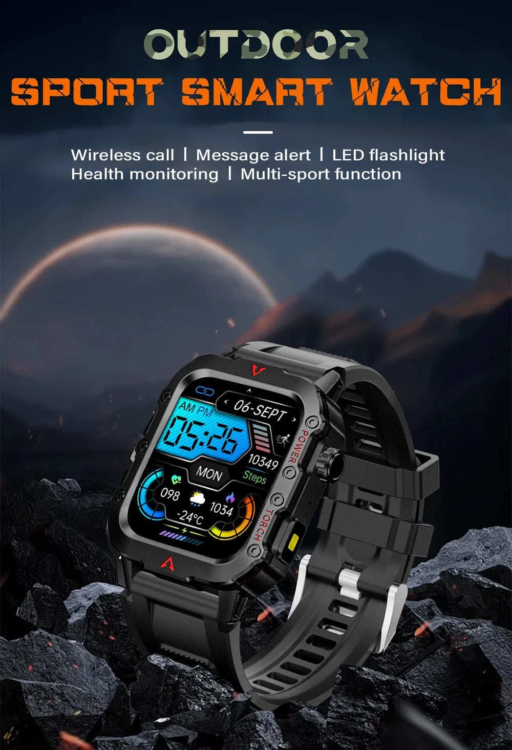 LAXASFIT Men’s Smart Watch with LED Flashlight | Bluetooth Call Sports Watch | Fitness & Activity Tracker