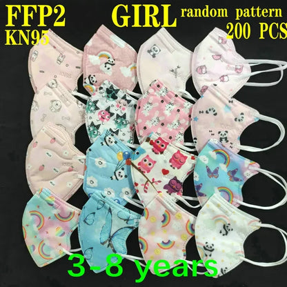 Kids KN95/FFP2 Face Masks – 5-Layer Protective Cartoon Design, Comfortable CE-Certified Disposable Masks for Boys & Girls (Ages 3–15)