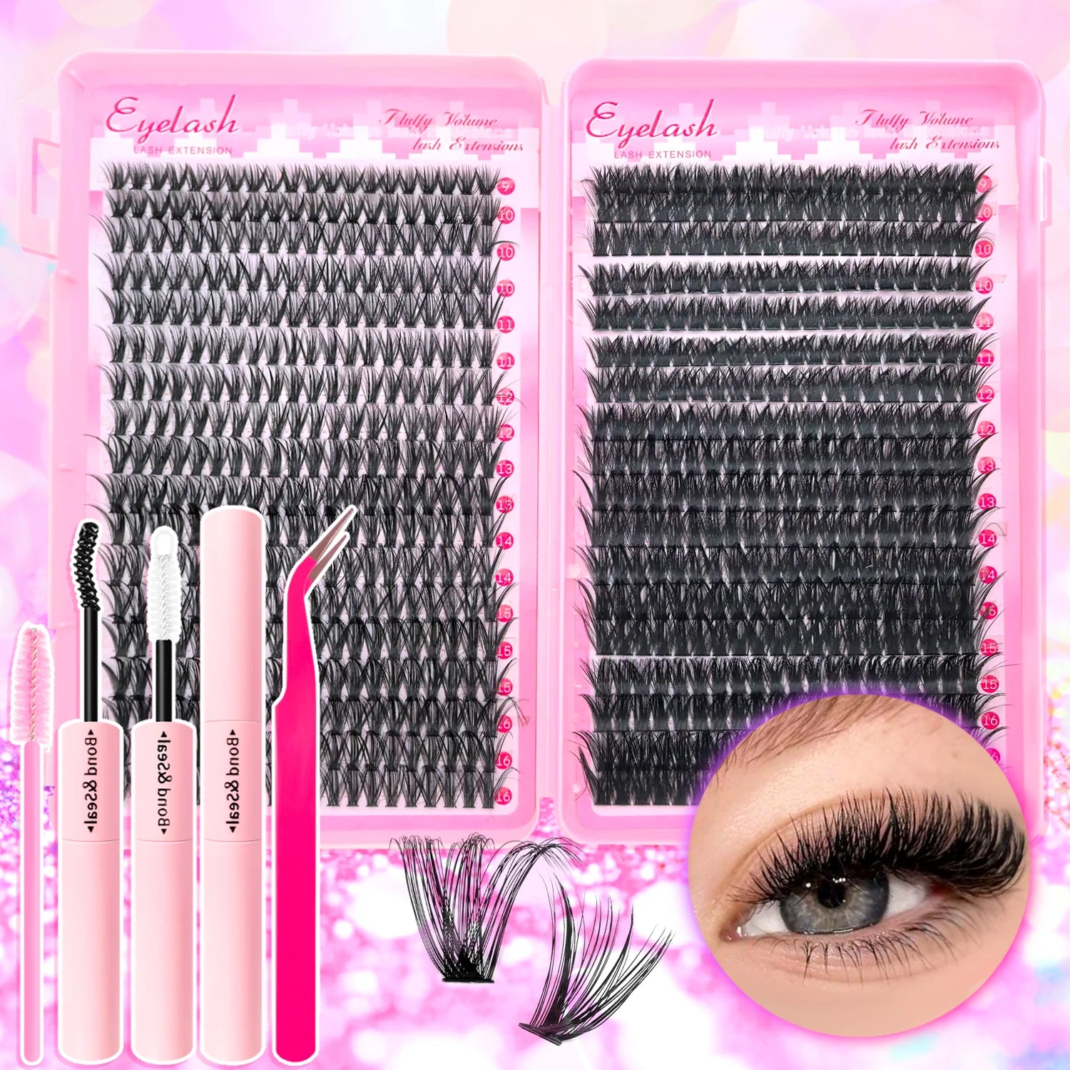 DIY Lash Extension Kit 200/720PCS Cluster Lashes w/ Bond Seal & Tweezers Wispy Set