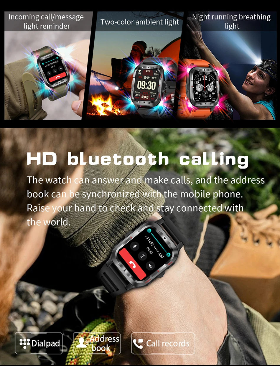 Men’s GPS Sports Smart Watch | Bluetooth Call | 480mAh Long Battery | LED Flashlight | 100+ Sport Modes | Life Waterproof