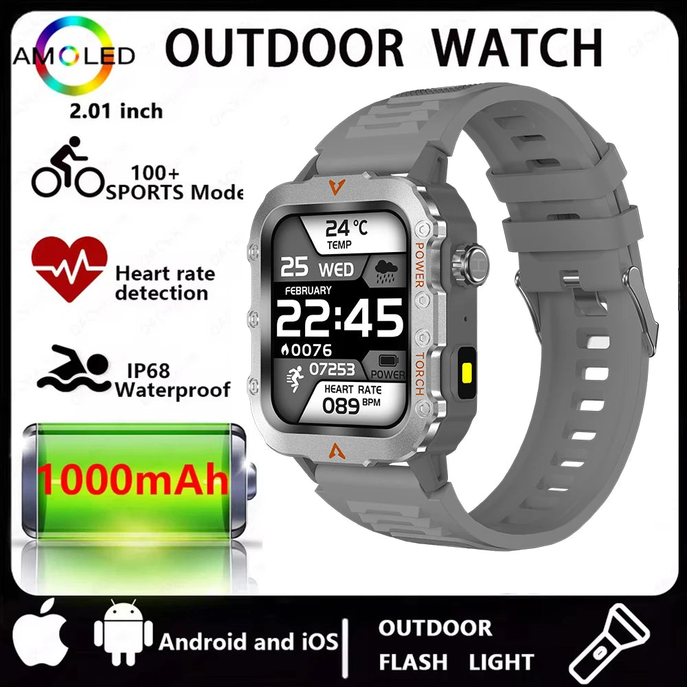 Men’s Bluetooth Smart Watch with LED Flashlight | Call & Message Alerts | Fitness & Activity Tracker | Life Waterproof | Android & iOS