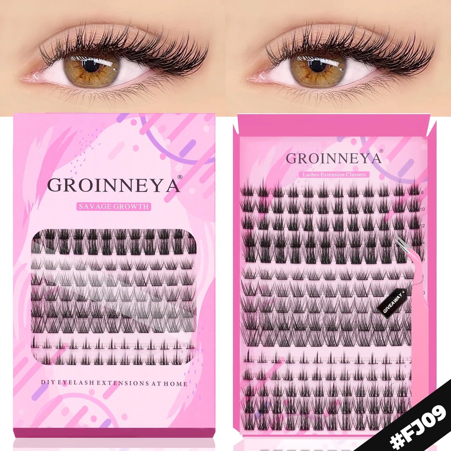 GROINNEYA DIY Eyelash Extension Kit – Individual Lash Clusters Faux Mink Mix Set with Lash Bond & Seal, Easy At-Home Application
