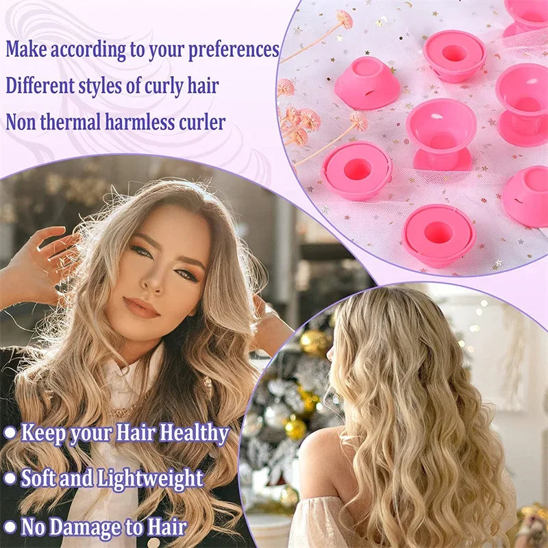 10PCS / 20PCS Silicone Heatless Hair Curlers – Soft Rubber No-Clip Hair Rollers for DIY Waves & Curls