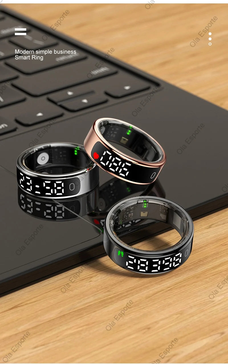 Smart Ring Health Fitness Tracker LED Touch Display Heart Rate Sleep Monitor Waterproof