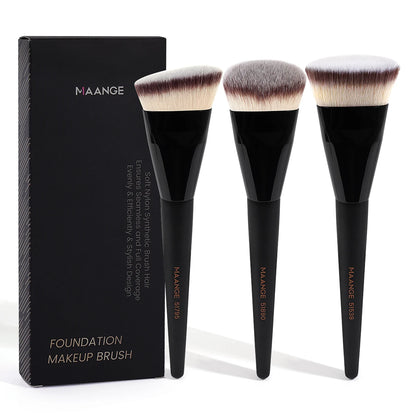 MAANGE Premium Quality 3-Piece Makeup Brush Set – Angle, Round, Flat Head Foundation Brushes with Soft Bristles & Storage Box