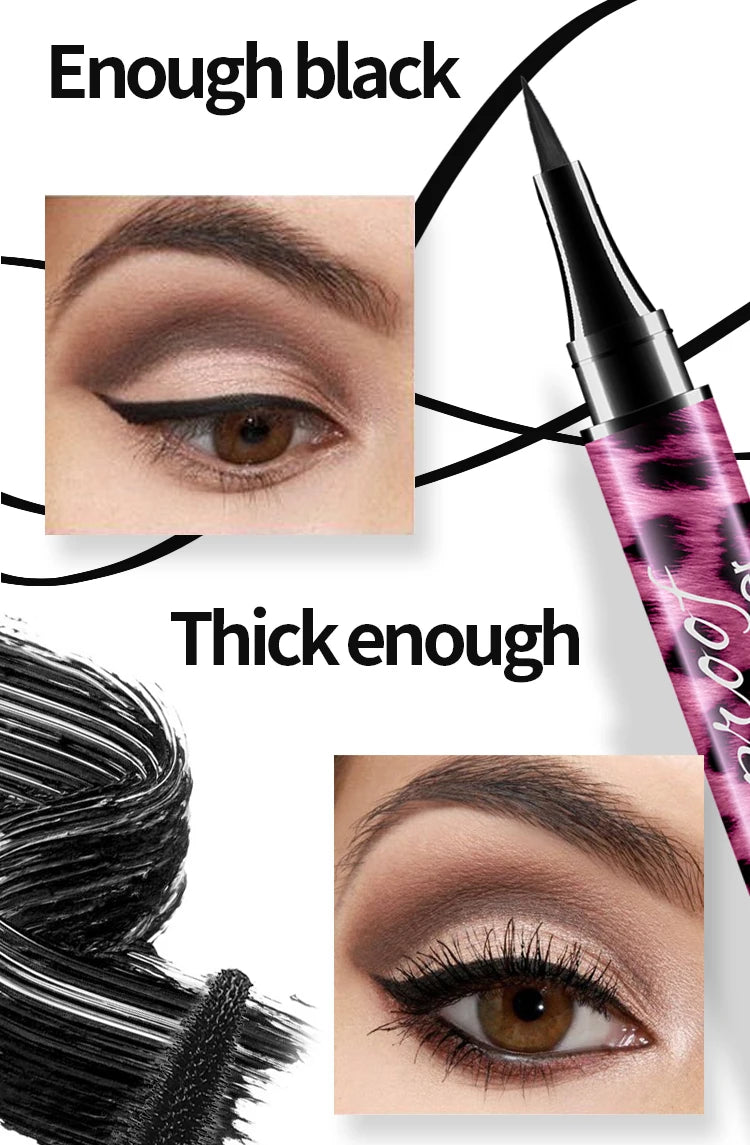 ANQINA 4D Waterproof Mascara & Liquid Eyeliner Set – Long-Lasting Curling Eye Makeup (Full Size)