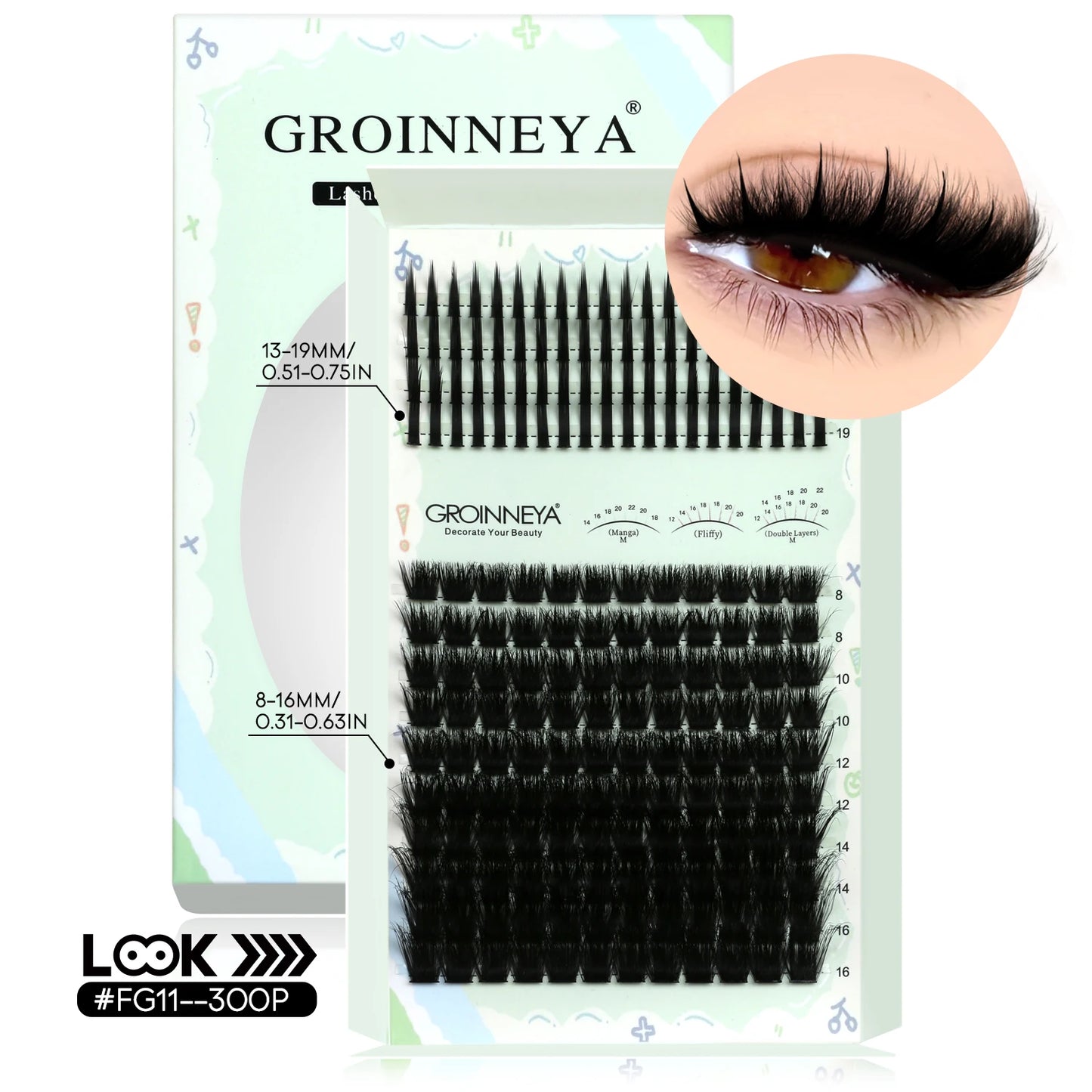 GROINNEYA Lash Clusters Kit – Spiky D-Curl Individual Lash Extensions with Bond & Seal for DIY Eyelash Application