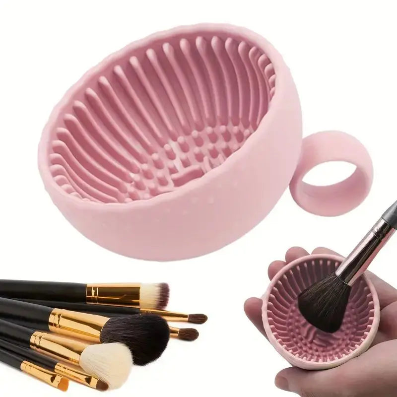 Silicone Makeup Brush Cleaner Bowl – Quick Clean Scrubber Pad, Non-Slip Deep Cleaning Tool for Cosmetic Brushes