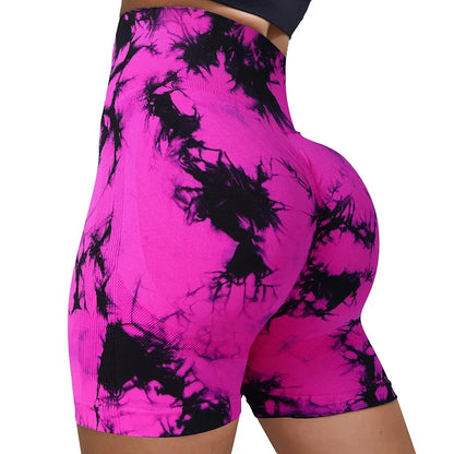 Women’s High Waisted Yoga Shorts – Seamless Tie Dye Workout Shorts for Gym, Running, Cycling & Fitness
