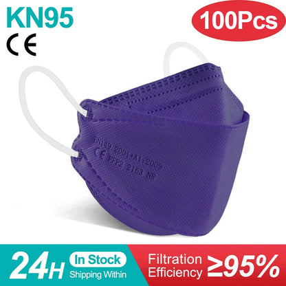 10-100 PCS FFP2 Face Masks – CE Approved, Disposable KN95/KF94 Black Fish-Style Masks
