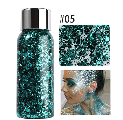 Body Glitter Gel with Sequins – Long-Lasting Face, Eyes & Hair Makeup for Festivals, Parties & Mermaid Looks