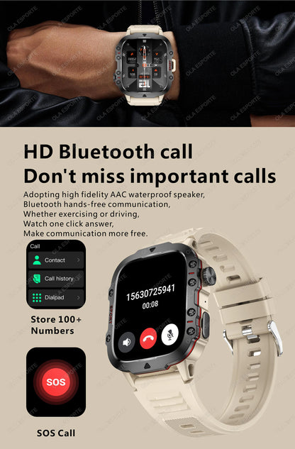 Rugged Military GPS Smart Watch for Men – Bluetooth Call, Heart Rate, Blood Oxygen, AI Voice, Sport & Waterproof