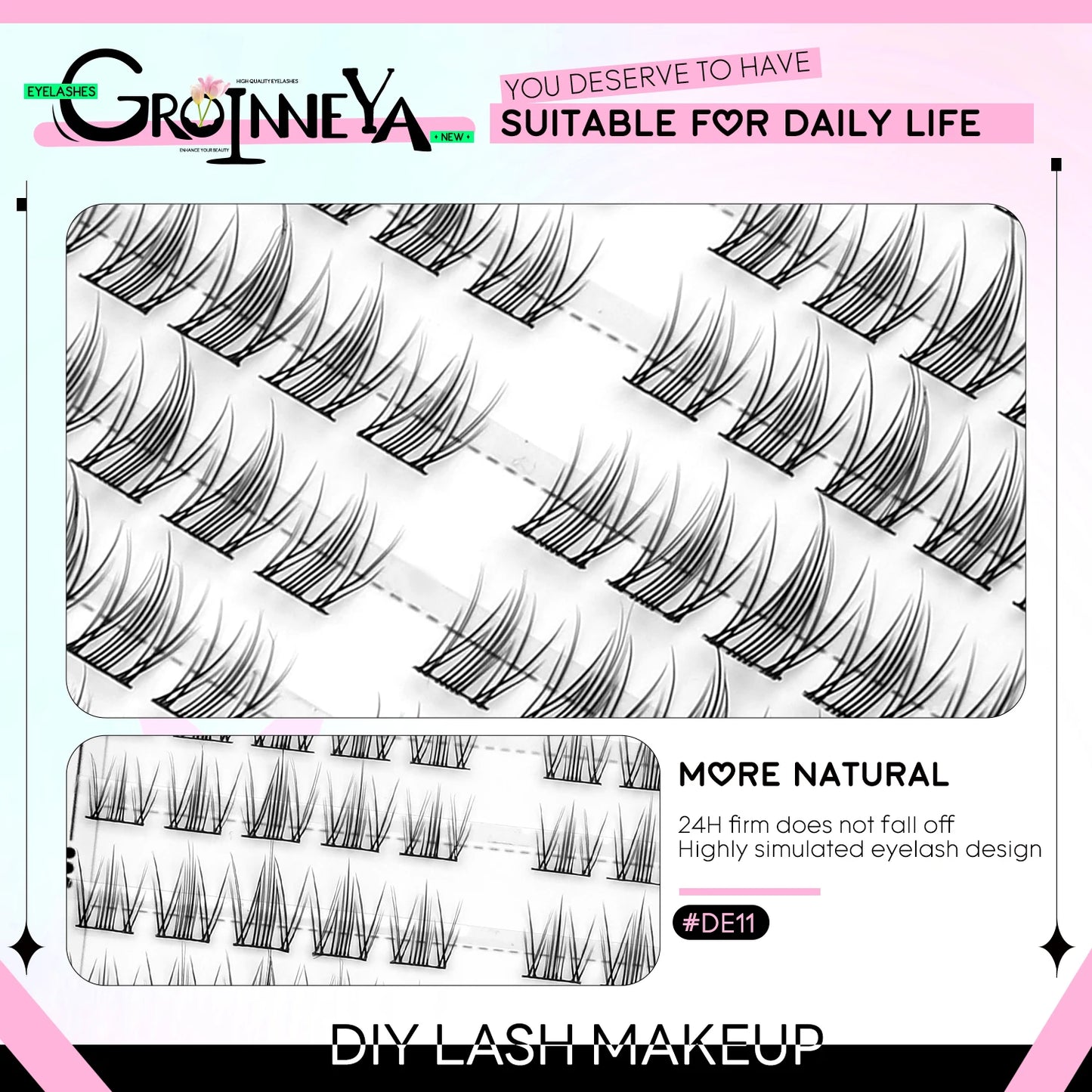 GROINNEYA DIY Lash Clusters – Natural & Manga Styles | Soft Lightweight Synthetic Lashes | Customizable False Eyelash Extensions Kit