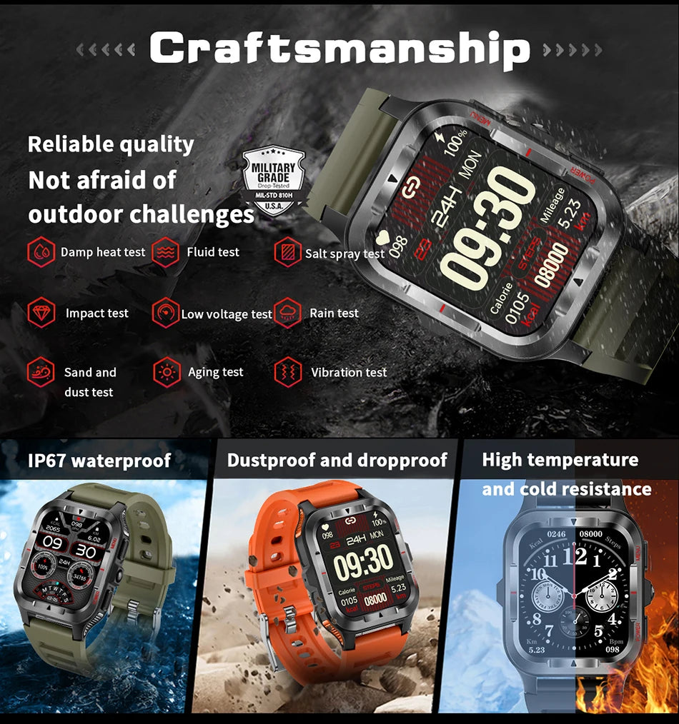 Men’s GPS Sports Smart Watch | Bluetooth Call | 480mAh Long Battery | LED Flashlight | 100+ Sport Modes | Life Waterproof