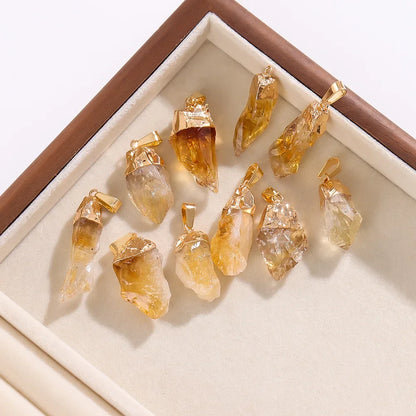 Natural Raw Citrine Crystal Pendant – Irregular Healing Stone with Gold-Plated Cap, Small Chakra Energy Charm for Jewelry Making