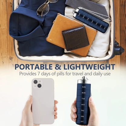 7pcs Metal Pill Organizer Set – Stackable Waterproof Travel Pill Box | Large Aluminum Alloy Portable Pill Case