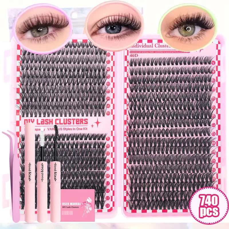 DIY Individual Eyelash Extension Kit 30D–80D – Reusable Cluster Lashes with Tweezers & Seal