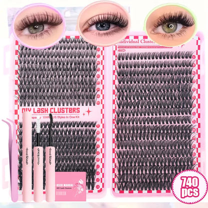 DIY Individual Eyelash Extension Kit 30D–80D – Reusable Cluster Lashes with Tweezers & Seal