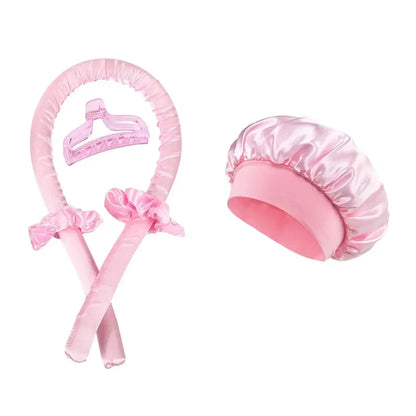 Heatless Curling Rod Night Cap Set – No-Heat Ribbon Hair Curlers with Soft Sleeping Bonnet for Overnight Curls