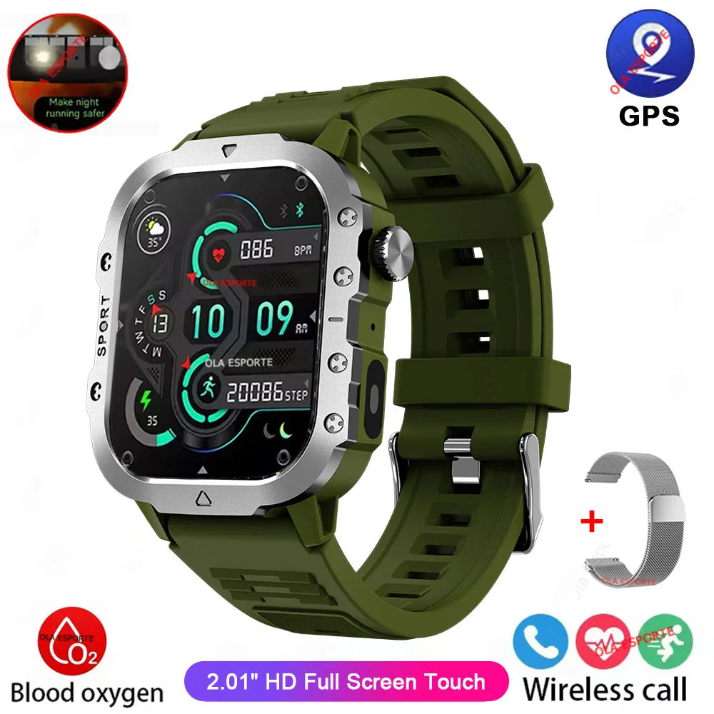 Outdoor Smart Watch Bluetooth Call LED Flashlight Fitness Tracker Android iPhone
