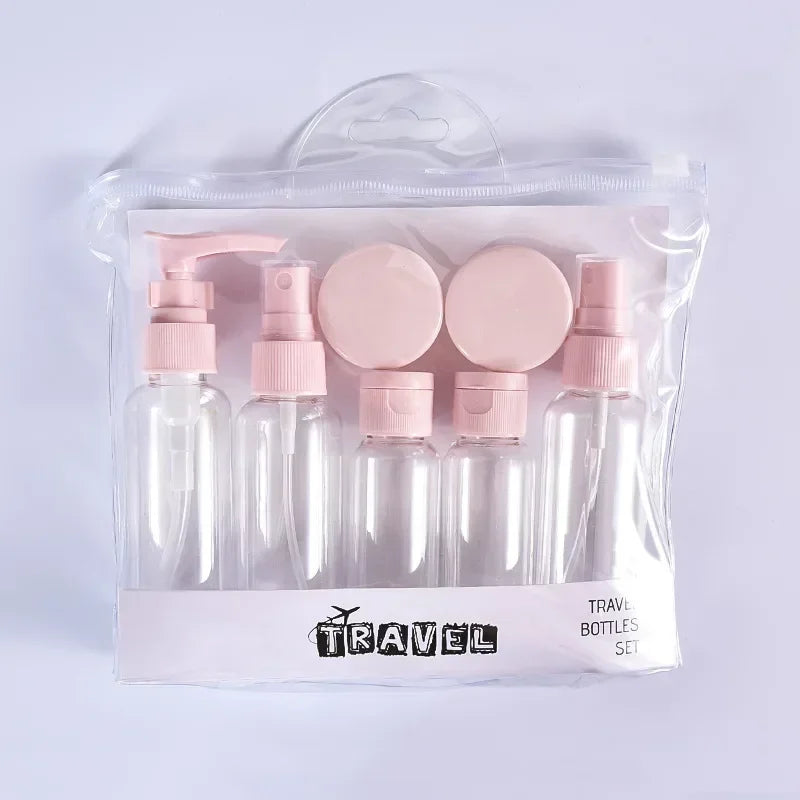 7PCS Travel Refillable Bottle Set with Clear Bag – Portable Toiletry Kit for Shampoo, Lotion, Body Wash, Skincare & More