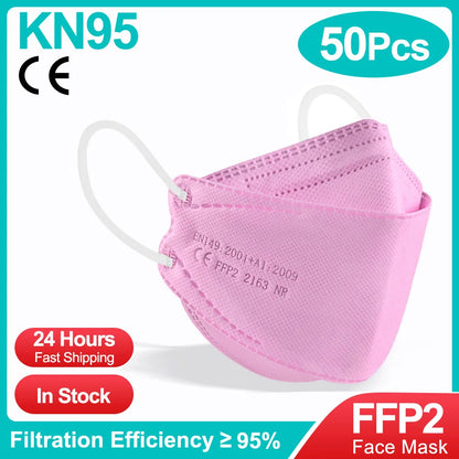 10-100 PCS FFP2 Face Masks – CE Approved, Disposable KN95/KF94 Black Fish-Style Masks