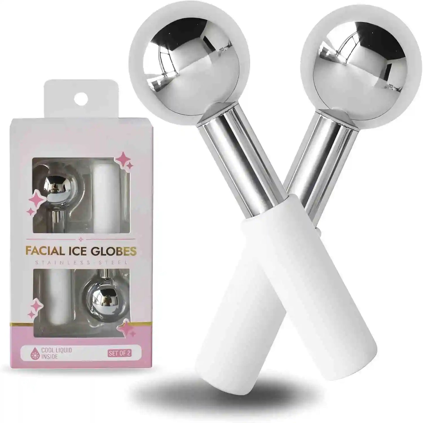 Stainless Steel Ice Globes for Face & Eyes – Cooling Facial Massagers for Puffiness & Relaxation