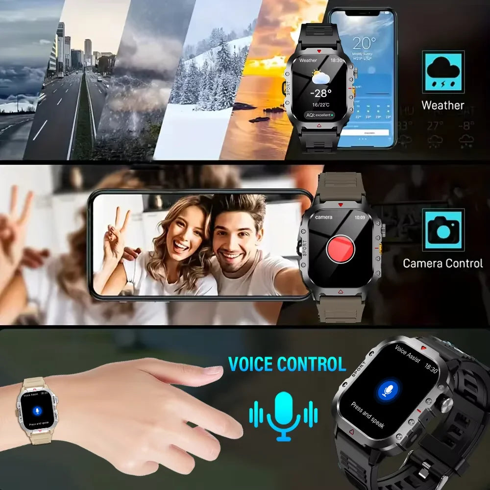 KESHUYOU 2.01” Smart Watch with LED Flashlight | Bluetooth Calling | Fitness & Activity Tracker | Life Waterproof | Android & iOS