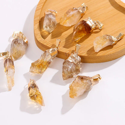 Natural Raw Citrine Crystal Pendant – Irregular Healing Stone with Gold-Plated Cap, Small Chakra Energy Charm for Jewelry Making