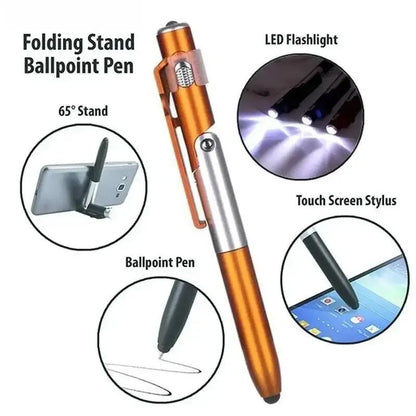 4-in-1 Multifunction Stylus Ballpoint Pen with LED Light, Phone Stand & Touch Screen Tip – Portable Writing Tool for Reading & Office
