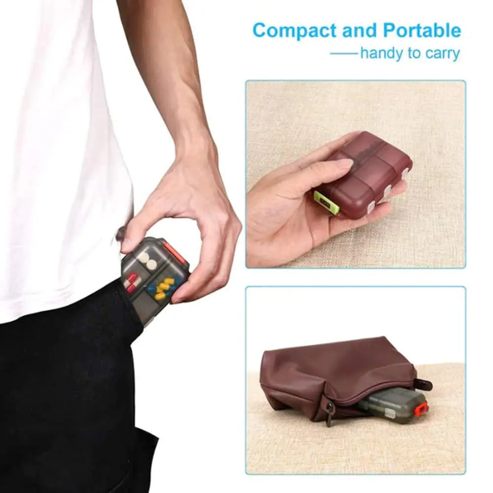 10-Grid Portable Pill Organizer – Small Weekly Travel Pill Box & Pocket-Sized Medicine Case