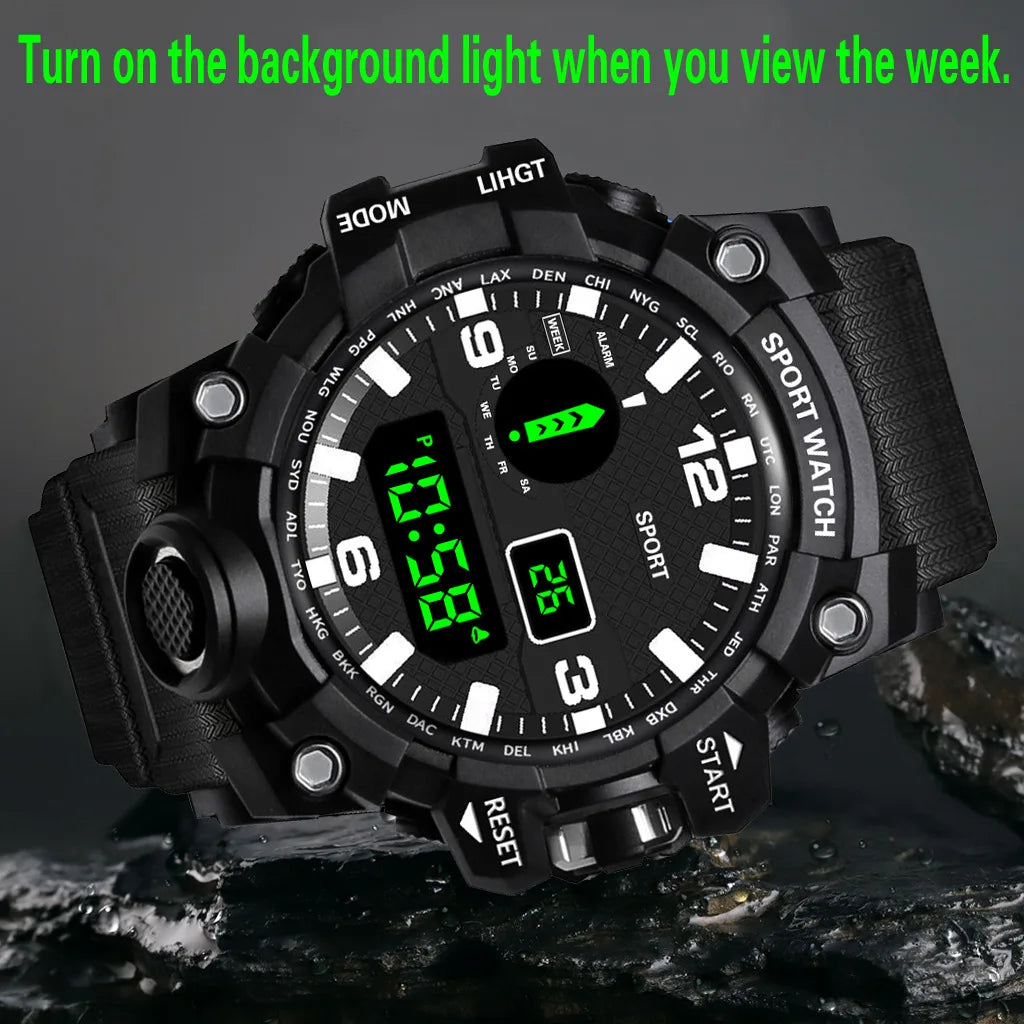 MAYZHISU Men’s Digital Sports Watch | Large Dial | Alarm, Stopwatch & Backlight | 3ATM Water Resistant | Military Style Wristwatch