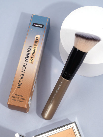 MAANGE 2PCS Foundation Makeup Brush Set – Flat & Angled Kabuki Brushes for Liquid, Cream & Powder, Soft Synthetic Bristles
