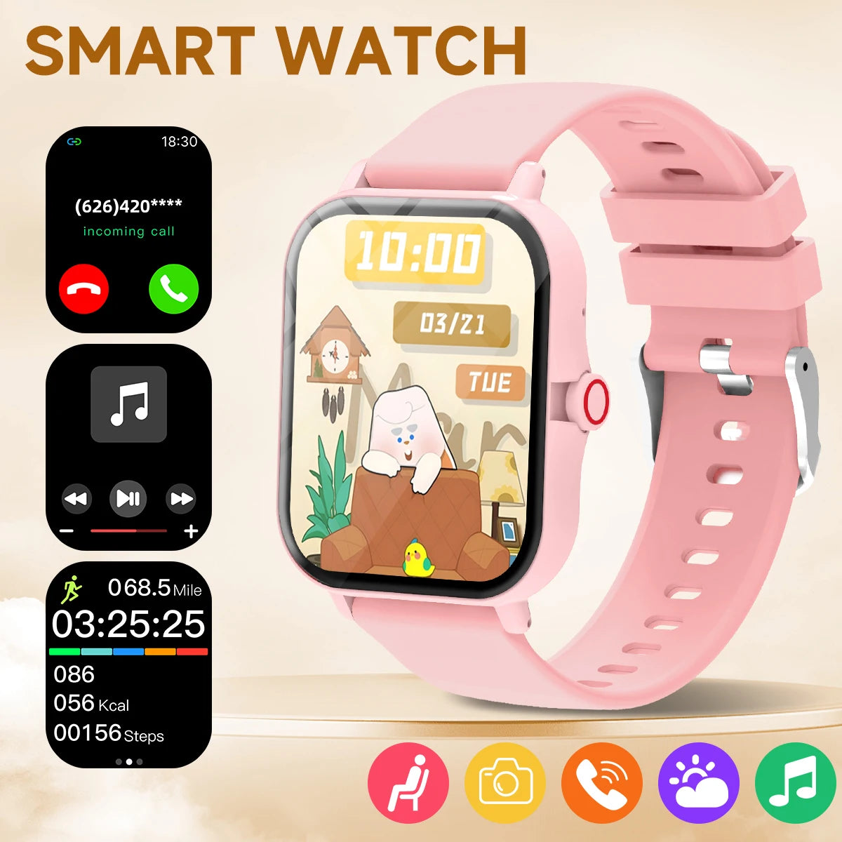 Smart Watch 1.83" HD Bluetooth Call Fitness Tracker for Android iPhone