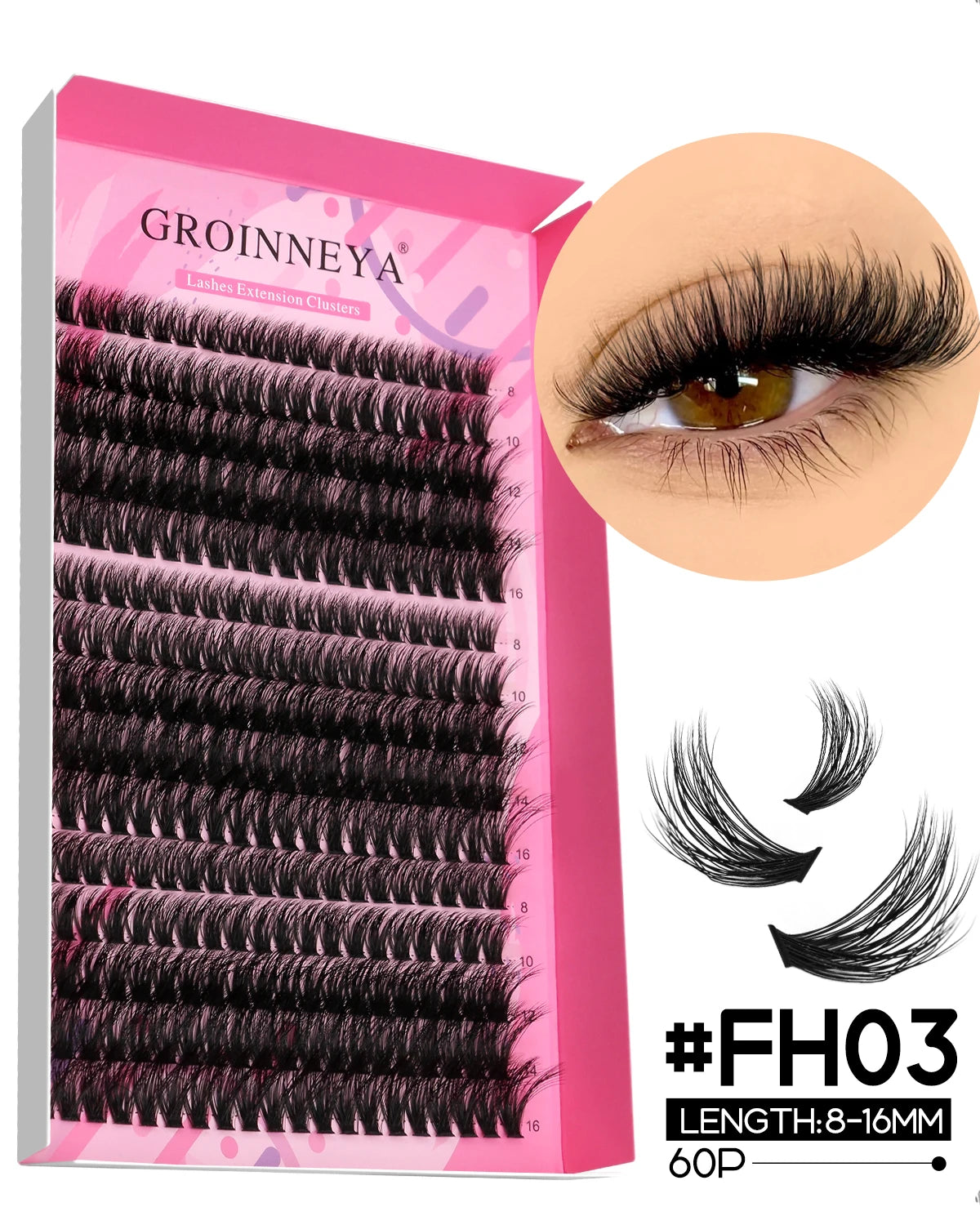 GROINNEYA DIY Lash Extension Kit – Cluster & Individual Lashes with Bond & Seal