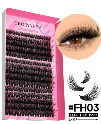 GROINNEYA DIY Lash Extension Kit – Cluster & Individual Lashes with Bond & Seal