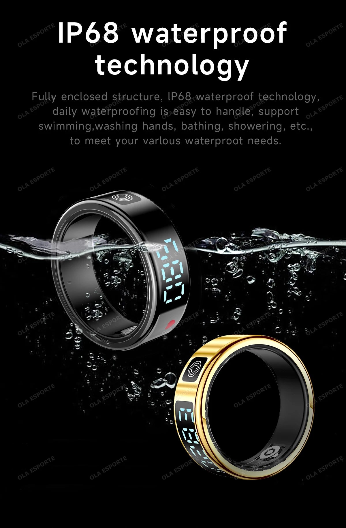 Smart Ring with Touch Display Heart Rate Sleep Tracker IP68 Waterproof Android iOS