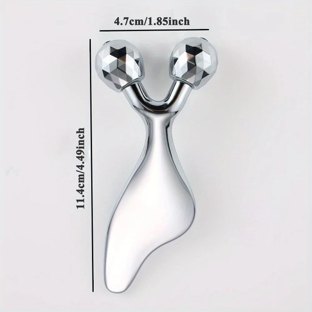 2-in-1 3D Face Roller & Gua Sha Tool Stainless Steel Facial Massager Cold Beauty Tool