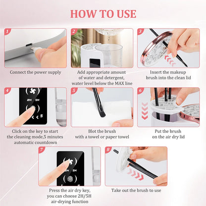 Automatic Makeup Brush Cleaner & Dryer – Electric Cosmetic Brush Washing Machine, Air Drying Stand