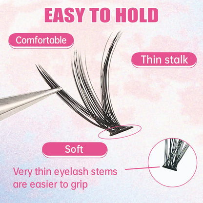 200 PCS Cluster Eyelashes with Lash Bond & Seal – DIY Lash Extension Kit with Glue and Accessories