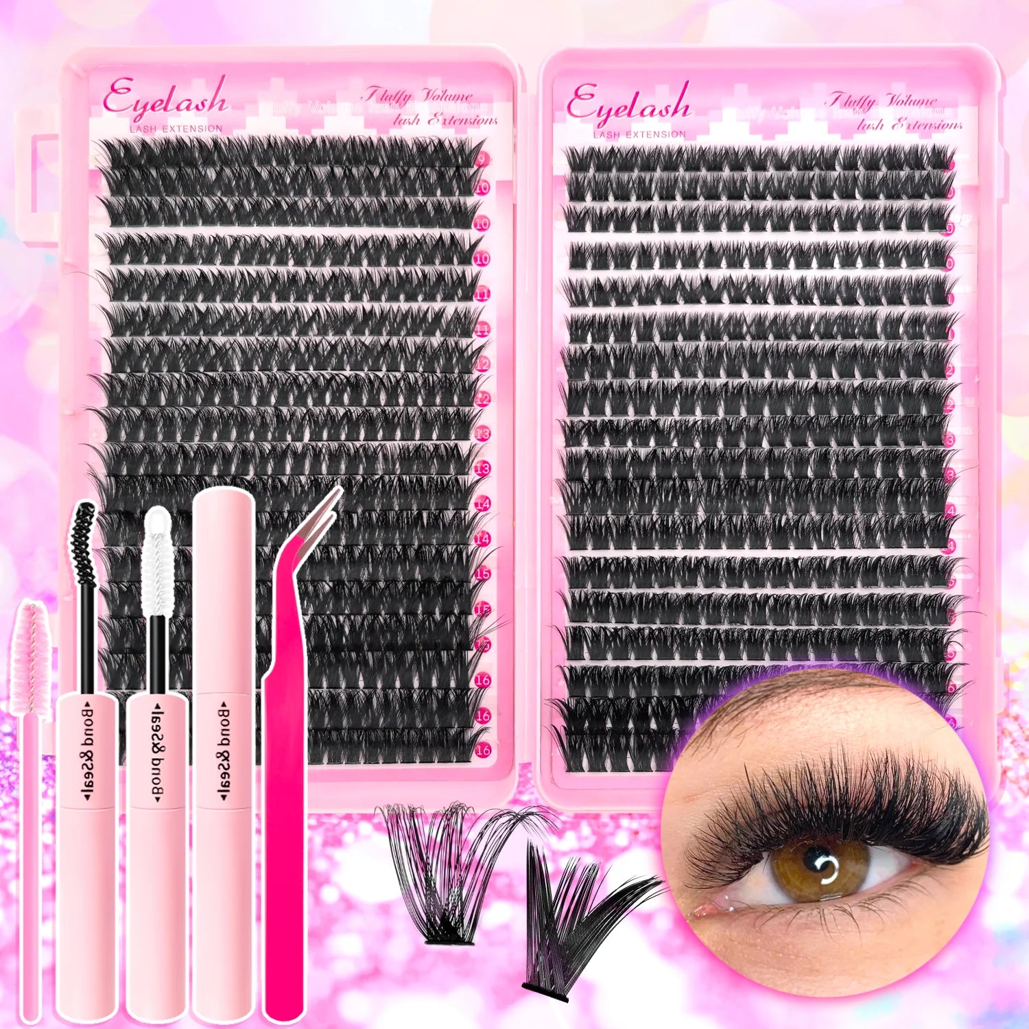 DIY Lash Extension Kit 200/720PCS Cluster Lashes w/ Bond Seal & Tweezers Wispy Set