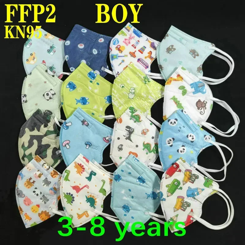 Kids KN95/FFP2 Face Masks – 5-Layer Protective Cartoon Design, Comfortable CE-Certified Disposable Masks for Boys & Girls (Ages 3–15)