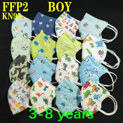 Kids KN95/FFP2 Face Masks – 5-Layer Protective Cartoon Design, Comfortable CE-Certified Disposable Masks for Boys & Girls (Ages 3–15)